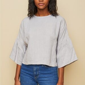 Lanhtropy Neutral Linen Cropped Bell Sleeve Crewneck Top Size One Size